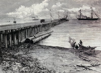 Důl San Leon, nakládací paluba rudy pro Maddalenu, rytina, Sardinie, Itálie od Italian School