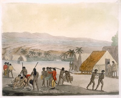 Sandwich Islands - Zápaďan vyjednává o obchodech, deska 92 z Le Costume Ancien et Moderne, Jules Ferrario, publikováno kolem 1820-30s od Italian School