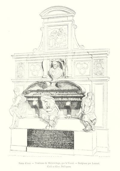 Santa Croce, hrobka Michelangela, od Vasariho, socha od Lorenziho, Cioli a Giov Dell