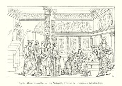 Santa Maria Novella, La Nativite, freska od Domenica Ghirlandajo (rytina) od Italian School