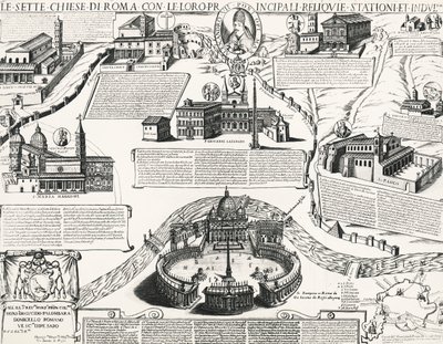 Sedm římských kostelů, s portrétem Alexandra VII (papež 1655-1667), Itálie od Italian School
