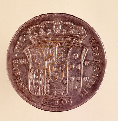 Stříbrná piastra z Neapole: Vláda Karla III Španělska (1716-1788). 1750. Průměr. 4 cm Neapol, archeologické muzeum od Italian School
