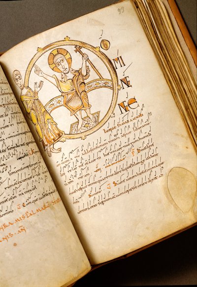 Pěvecká stránka s neumes Rukopis z boloňské školy. (MS.123-Folio 93r) Řím 11. století, Biblioteca Angelica od Italian School