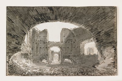 Náčrt lázní Caracalla, počátek 19. století (pero a hnědý inkoust s šedou barvou na černé křídě) od Italian School