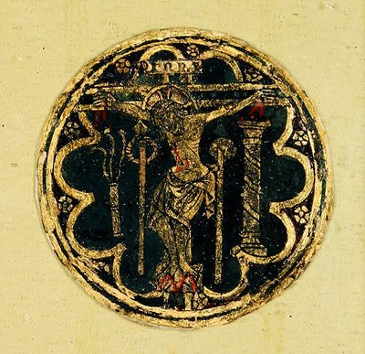 Malý panel s rondelem Ukřižování (malované sklo) od Italian School