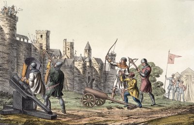 Vojáci a dělostřelectvo 15. století, deska 16 z Historie národů (akvatinta) od Italian School