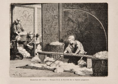 Spinning Cotton, Japonsko, z italského vydání Tour du Monde, 1869 od Italian School