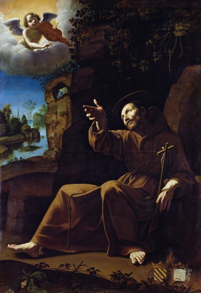 Svatý František z Assisi Utěšený andělským hudebníkem od Italian School