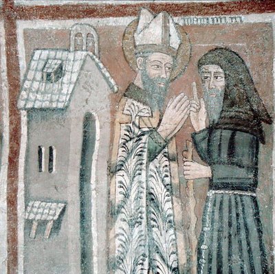 Svatý Řehoř Veliký (540-604) s mnichem (freska) od Italian School