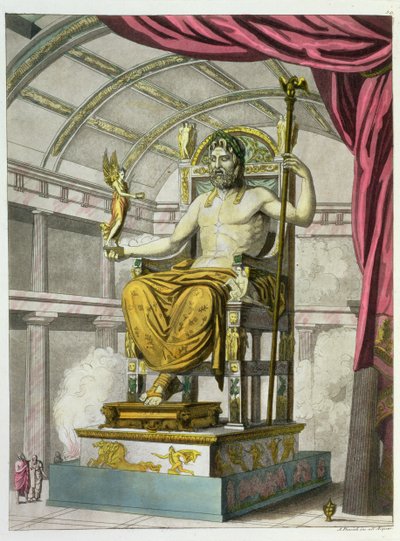 Socha Jupitera v chrámu, z Costumi dei Romani, vyryla Angelo Biasioli (1790-1830), kolem 1805-20 (akvatinta) od Italian School