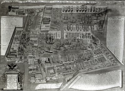 Arsenal, Benátky (barevná rytina) od Italian School