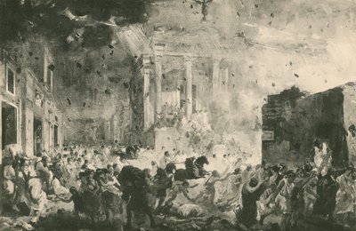 Zničení Pompejí před chrámem štěstí (hlubotisk) od Italian School