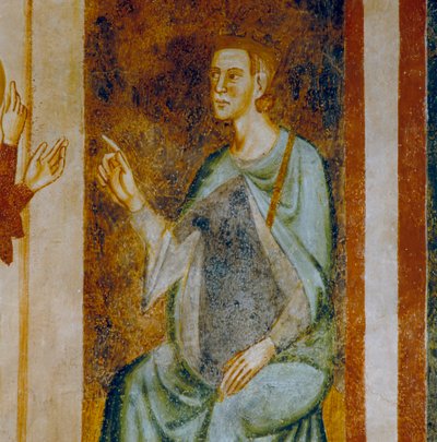 Guvernér Antiochie Olibrius, detail epizody Soudu sv. Markéty, z cyklu fresek věnované svaté Markétě Antiochijské od Italian School