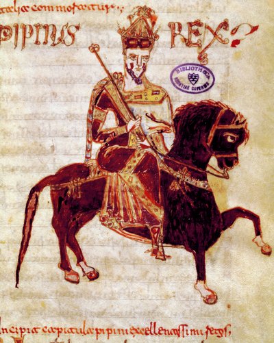 Král franků Pepin The Brief (715-768) Rukopisná strana (ms. 4) „“ Codex Legum Longobardorum“ (nebo Langobardorum) popisující zákony lombardského království založeného králem Rothari od Italian School