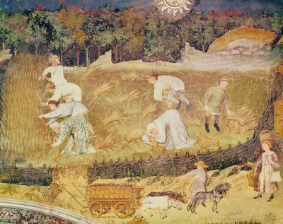 Měsíc srpen, detail sklizně, cca 1400 (freska) od Italian School