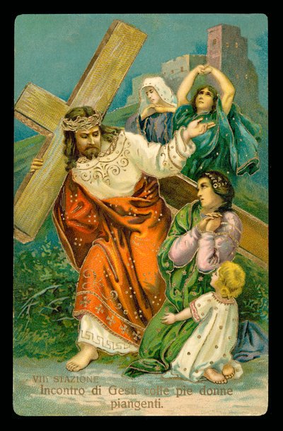 Křížová cesta (ze sady 14) (barevná litografie) od Italian School