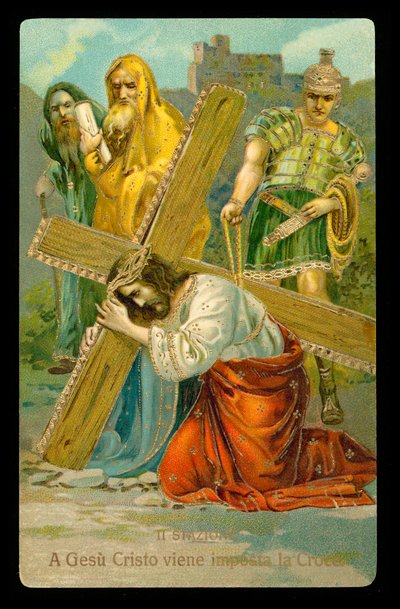 Křížová cesta (ze sady 14) (barevná litografie) od Italian School