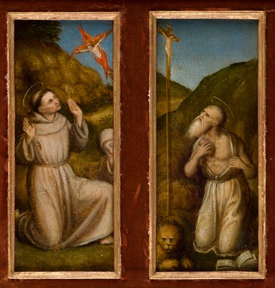 Stigmatizace svatých Františka a Jeronýma, kolem roku 1480 (olej na panelu) od Italian School