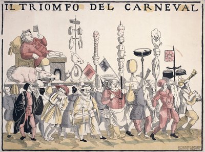 Triumph of Carnival (barevná rytina) od Italian School