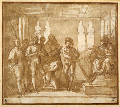 Stětí hlavy světci (pero a inkoust s mytím a křídou na papíře) od Italian School
