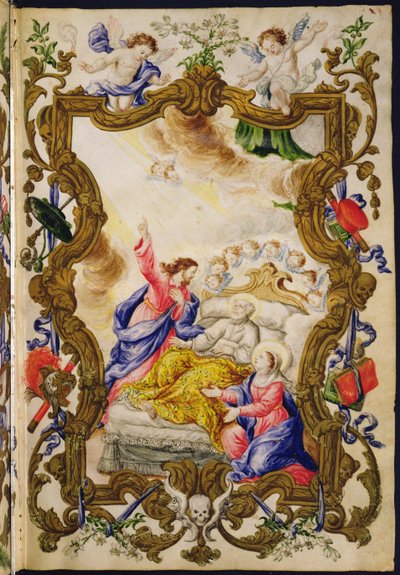 Dobrá smrt křesťana, z Mariegoly z laického cechu Buona Morte, kolem 1712-14 (inkoust na pergamenu) od Italian School