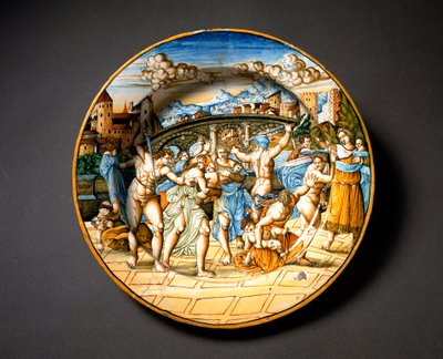 Masakr nevinných. Keramický talíř vyrobený v Urbinu v dílně Fontana, Itálie. 1566 kolem Florencie, Museo Nazionale del Bargello od Italian School