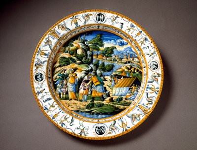 Setkání Aarona a Moise Keramický talíř vyrobený v Urbinu v dílně Fontana, Itálie. 1550 kolem Florencie, Museo Nazionale del Bargello - Setkání Árona a Mojžíše, keramický talíř z dílny Fontana, Urbino, Itálie. Cca 1550. národa od Italian School