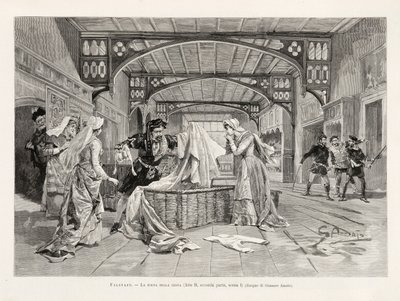 Scéna koše (druhé dějství, část druhá, scéna I) opery Giuseppe Verdiho Falstaff, z L