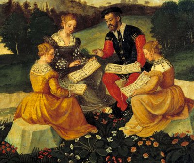 Vokální koncert Malba italské školy. 16. století. Bourges, Hotel Lallemant - Bukolický koncert. Malba italské školy. 16. století. Hotel Lallemant, Bourges, Francie od Italian School