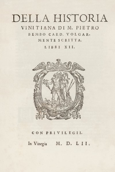 Titulní strana karty „K vinitské historii M. Pietra Bemba. vulgárně napsáno. Libri XII 