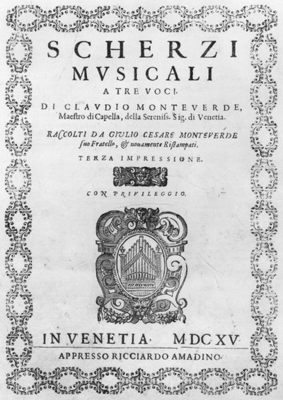Titulní strana Scherzi Musicali od Claudia Monteverdiho (1567-1643) 1615 od Italian School