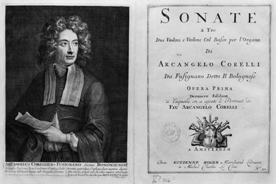 Titulní strana Sonate a Tre s portrétem Arcangela Corelliho (1653-1713) od Italian School