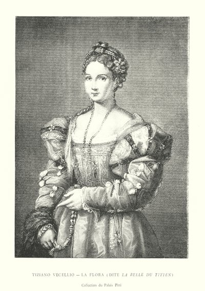 Tiziano Vecellio, La Flora, Say La Belle du Titien, Collection du Palais Pitti (rytina) od Italian School