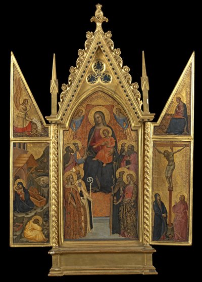 Triptych – Panna a dítě na trůnu s osmi svatými, kolem 1330-70 (tempera na panelu) od Italian School