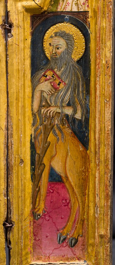 Triptych: Svatý Antonín Opat na trůně, svatý Pavel Poustevník a svatý Onofrius, detail, polovina 14. století (tempera na desce) od Italian School