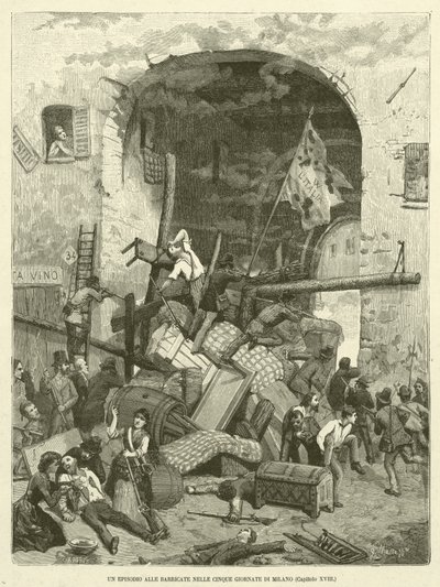 Episode at the Barricades in the Five Days of Milan (rytina) od Italian School
