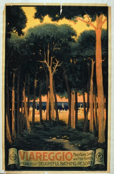 "Viareggio", vydala Richter and Co., Pisa, italsky (barevná litografie) od Italian School