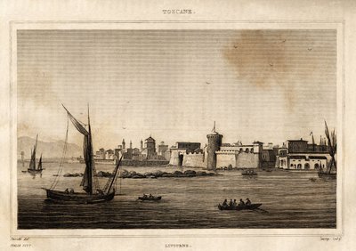 Pohled na Livorno v Toskánsku. Rytina Storetti v „Itálie malebná“, editor Amable Coste, Paříž od Italian School