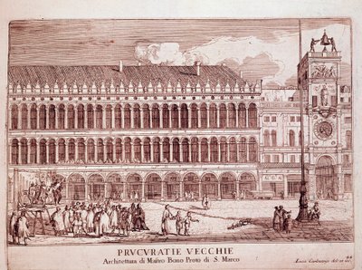 Pohled na Procuracy Vecchie na náměstí svatého Marka v Benátkách Rytina 1703 Benátky, Museo Correr od Italian School