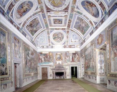 Pohled na „Sala dei Fasti Farnese“ (Síň nádher Farnese), kterou navrhl Onofrio Panvinio a fresku vytvořili Taddeo (1529-66) a Federico Zuccaro (1540-1609) 1557-83 (freska) od Italian School
