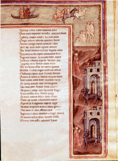 Pohled na podsvětí, postavy a monstra, ilustrace k Zuřivý Hercules od Seneque (Miniatura od Italian School