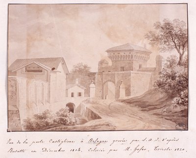Pohled na bránu Castiglione v Bologni, vyrytý S.A.I. po Busatti, prosinec 1814 (barevná rytina) od Italian School