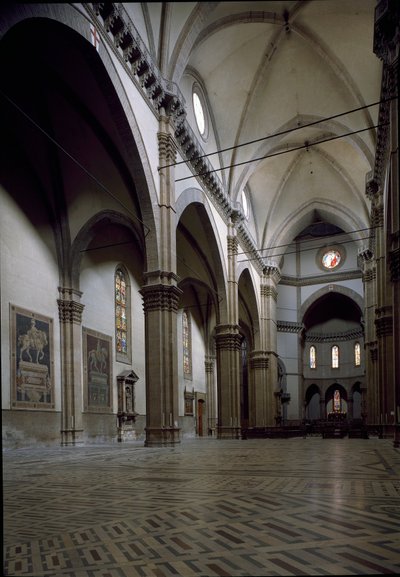 Pohled na interiér florentské katedrály (Duomo Santa Maria del Fiore). 14.-15. století, Florencie, Itálie od Italian School