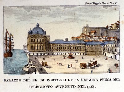 Pohled na královský palác v Lisabonu před zemětřesením v roce 1755. od Italian School