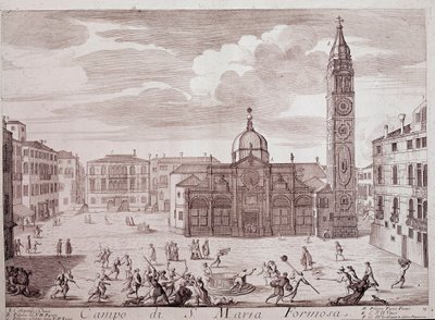 Pohled na náměstí kostela Santa Maria Formosa a Benátky Rytina z „“Teatro di Venezia”” Benátky 18. století, Museo Correr od Italian School