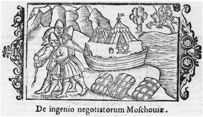 Vikingové nesoucí loď do Ruska, ilustrace z Historie severních národů od Olause Magnuse (1490-1558), vydaná v Římě, 1555 od Italian School