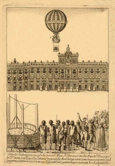 Pohled na horkovzdušný balón. se dělal ante, hospoda. 1793. od Italian School