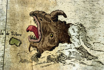 reprezentace mořské příšery poblíž souostroví Tristan da Cunha. Detail atlasu Urbano Monte od Italian School