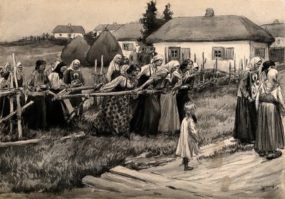 Náboženský cholerový průvod na ruském venkově ze série akvarelů Ruská revoluce, od Ivan Alexeyevich Vladimirov