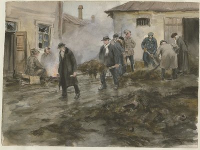 Buržoazie čistí stáje ze série akvarelů Ruská revoluce, 1920 od Ivan Alexeyevich Vladimirov